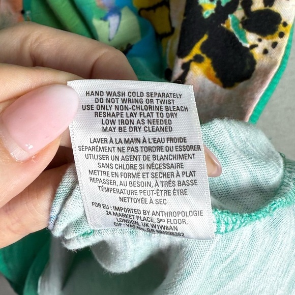 Anthropologie Akemi + Kin Green Floral Design Top Keyhole Tie Back Neck Size XS - Picture 7 of 11